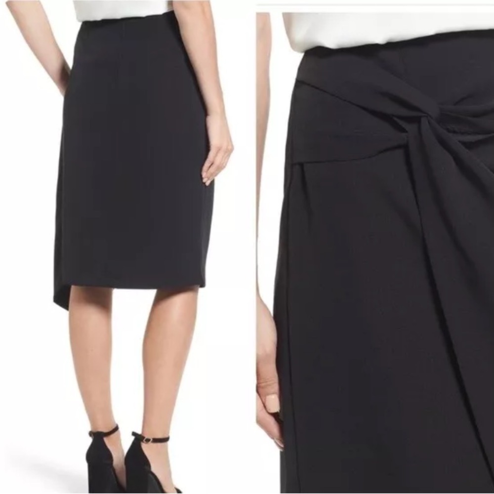 NWT Twist Front knee length asymmetrical black pencil skirt Sz L - Picture 2 of 11